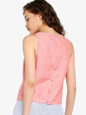 Banana Republic Coral Linen-Cotton Button Back Sleeveless Tank